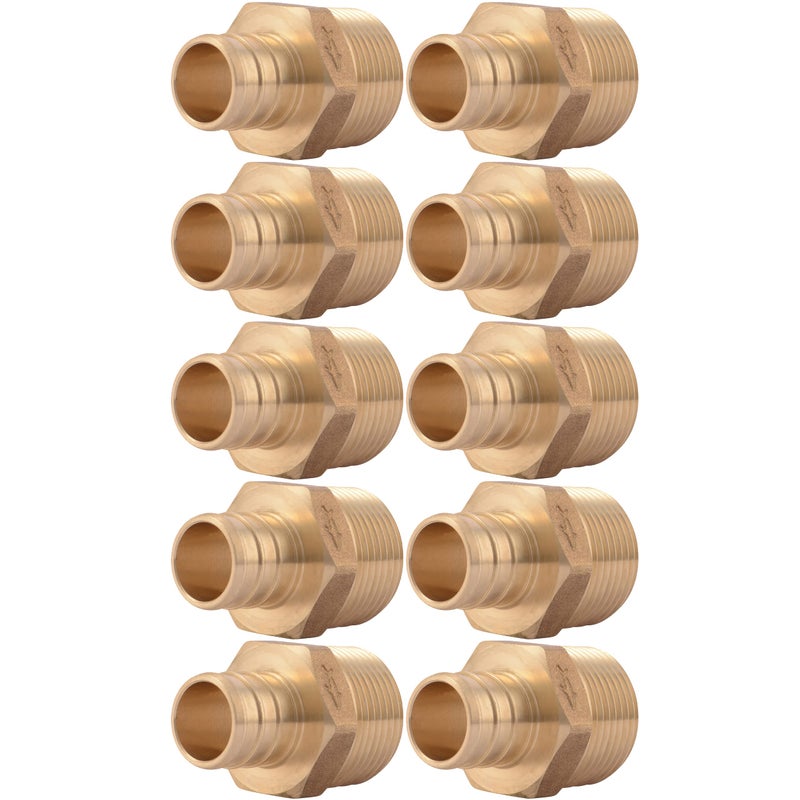 SharkBite 3/4 Inch Crimp MNPT Male Adapter, Pack of 10, Brass Plumbing Fitting, PEX Pipe, Copper, UC134LFA10 - Image 1